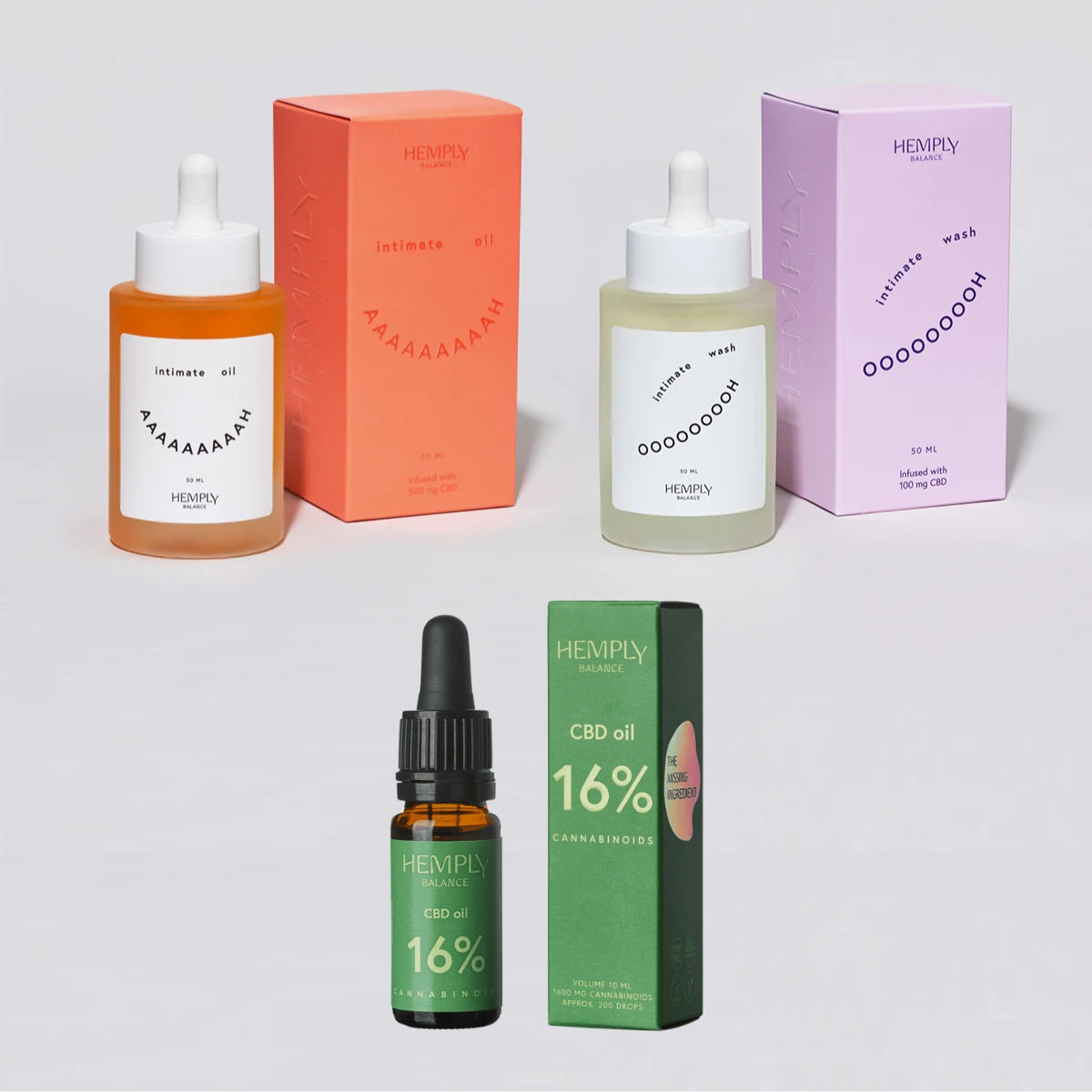 Hemply Balance CBDインナーバランスセット インティメイトウォッシュ/インティメイトオイル/プレミアムCBDオイル16%